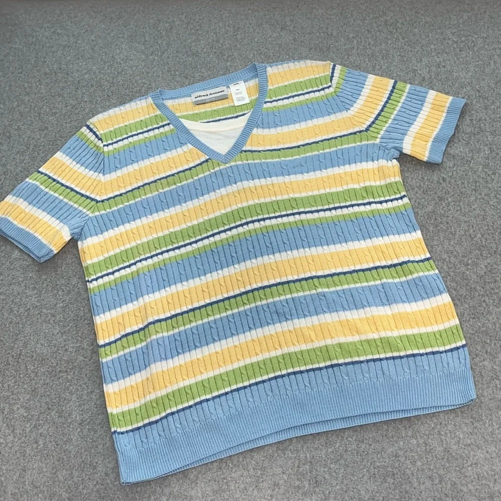 Y2K 90s Striped Top Shirt XL Petite Academia Preppy Skater Pastel